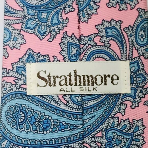 Strathmore Vintage Tie REPP Weave Paisley Pink Blue Floral Italian Silk - Picture 4 of 9